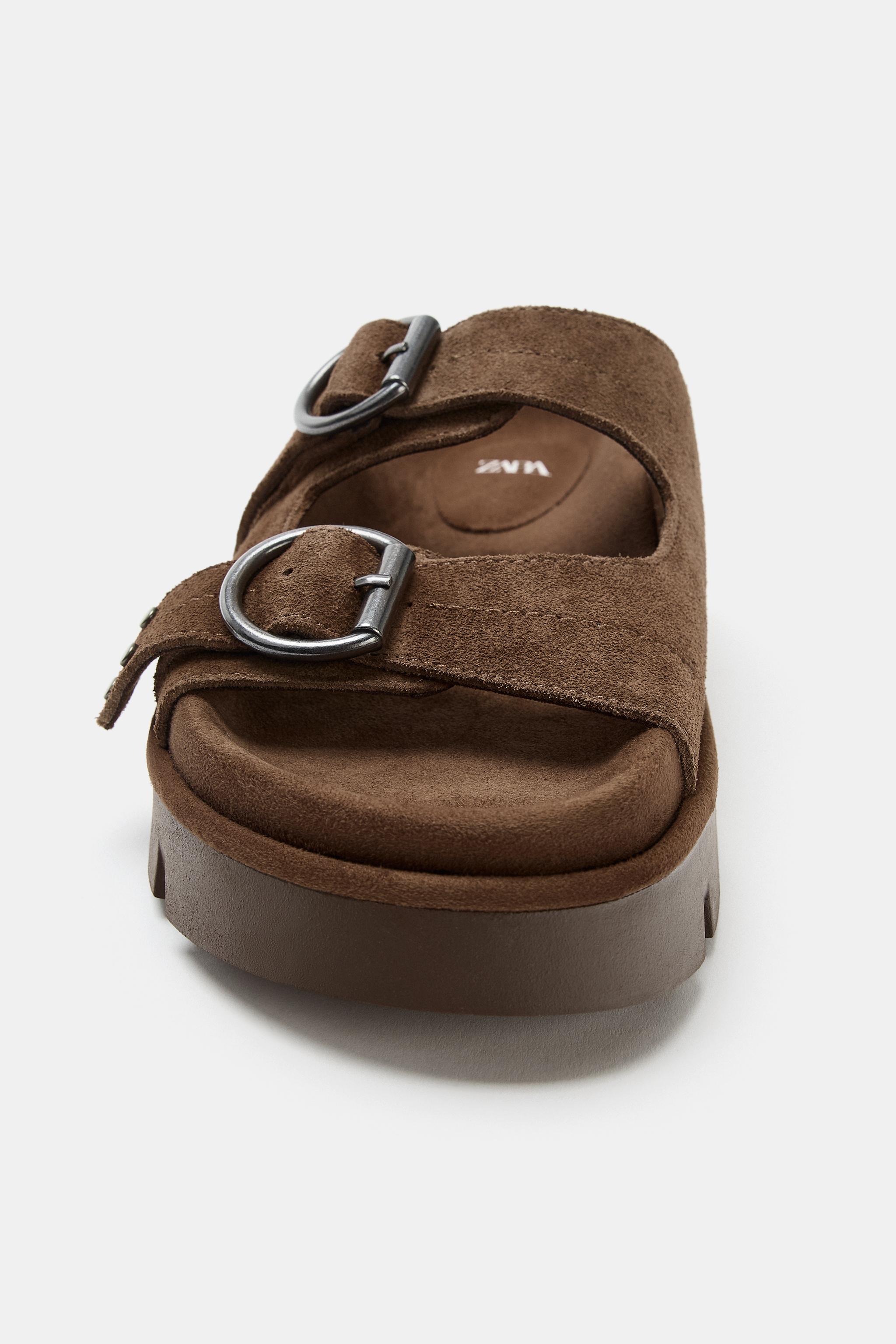BUCKLED SUEDE PLATFORM SANDALS